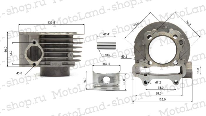 ЦПГ (поршневая) d=57,4mm 157QMJ 150см3 (76,5/76,2/68,8/15)