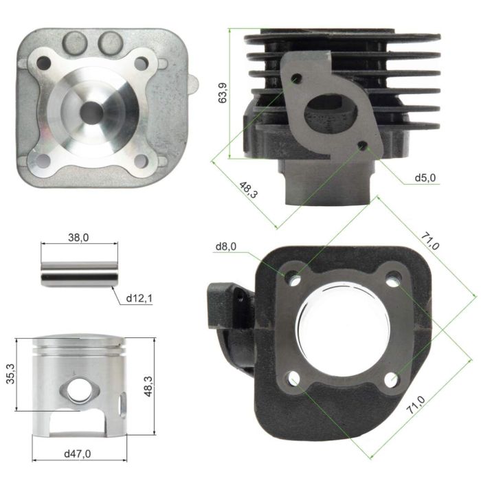 ЦПГ (поршневая) d=47mm 1E40QMB (Stels QJ50) (62,5/62,6/64/12) 70см3 (+головка)