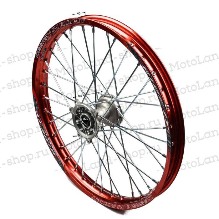 Обод передний 21" (1,60-R21 d=20mm) алюминий/красный KAYO с 2014г. 115x101x6