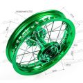 Обод задний 12" (1,85-R12 d=15mm) CNC ступица, алюминий/зеленый X-TECH (4х100х76/4х92х76 дск/звзд) Обод задний 12" (1,85-R12 d=15mm) CNC ступица, алюминий/зеленый X-TECH (4х100х76/4х92х76 дск/звзд)
