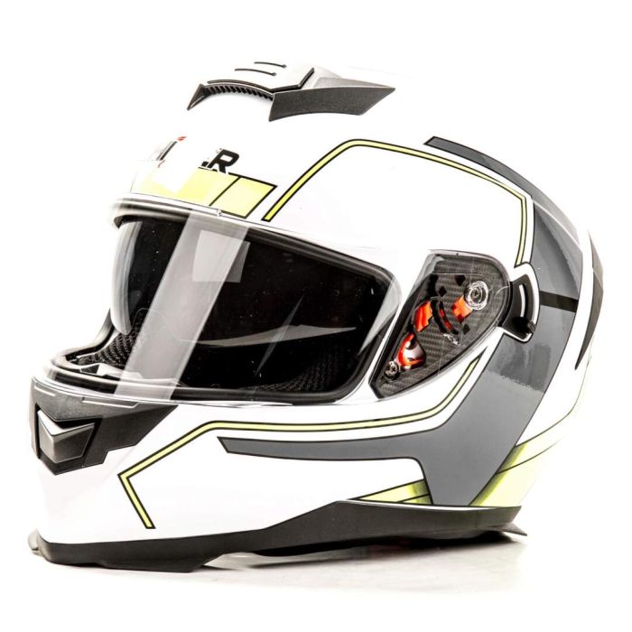 Шлем мото интеграл HIZER J5318 №2 (S) white/yellow (2 визора)