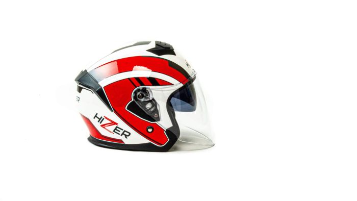 Шлем мото открытый HIZER J222 №1 (S) white/red (2 визора)