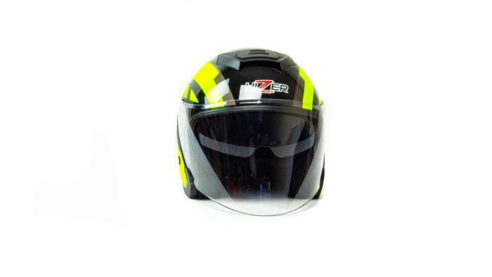 Шлем мото открытый HIZER J222 №2 (S) black/yellow (2 визора)