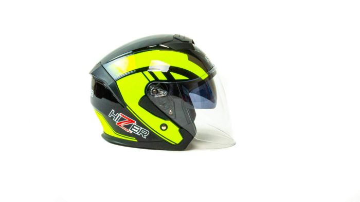 Шлем мото открытый HIZER J222 №2 (S) black/yellow (2 визора)
