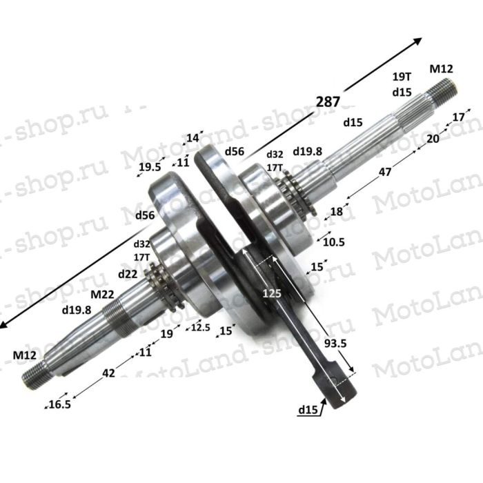 Коленвал 161QMK-B2 200см3 с реверсом
