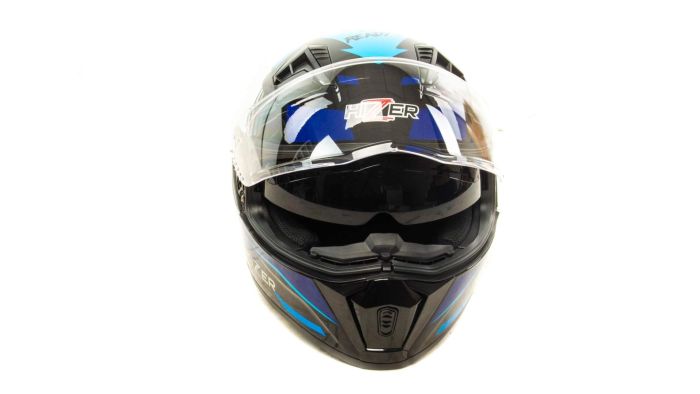 Шлем мото интеграл HIZER J5320 №1 (L) black/blue (2 визора)