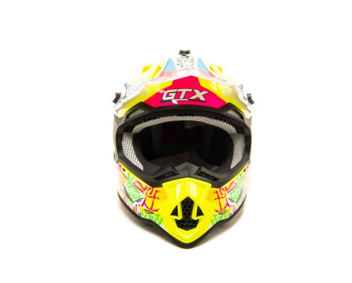 Шлем мото кроссовый GTX 632S №1 (M) FLUO YELLOW / RED BLUE детский (51-52)