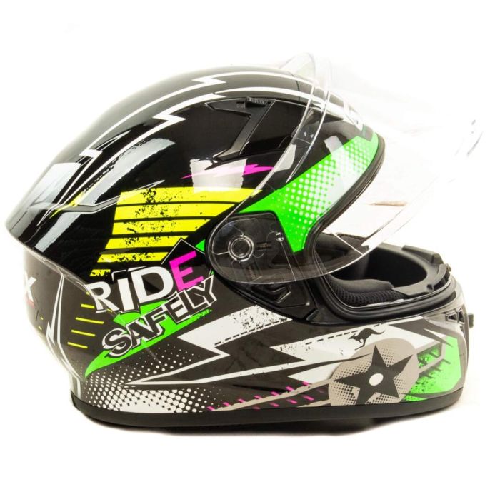 Шлем мото интеграл GTX 578S №1 (M) BLACK / FLUO GREEN YELLOW подростковый